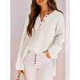 thumbnail image 3 of Women'S Oversized Sweaters Batwing Long Sleeve Loose V Neck Button Henley Tops Pullover Knit Jumper Cream White S, 3 of 4