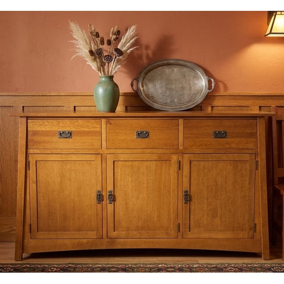 Crafters and Weavers Arts and Crafts 3-Drawer Solid Wood Sideboard in Cherry