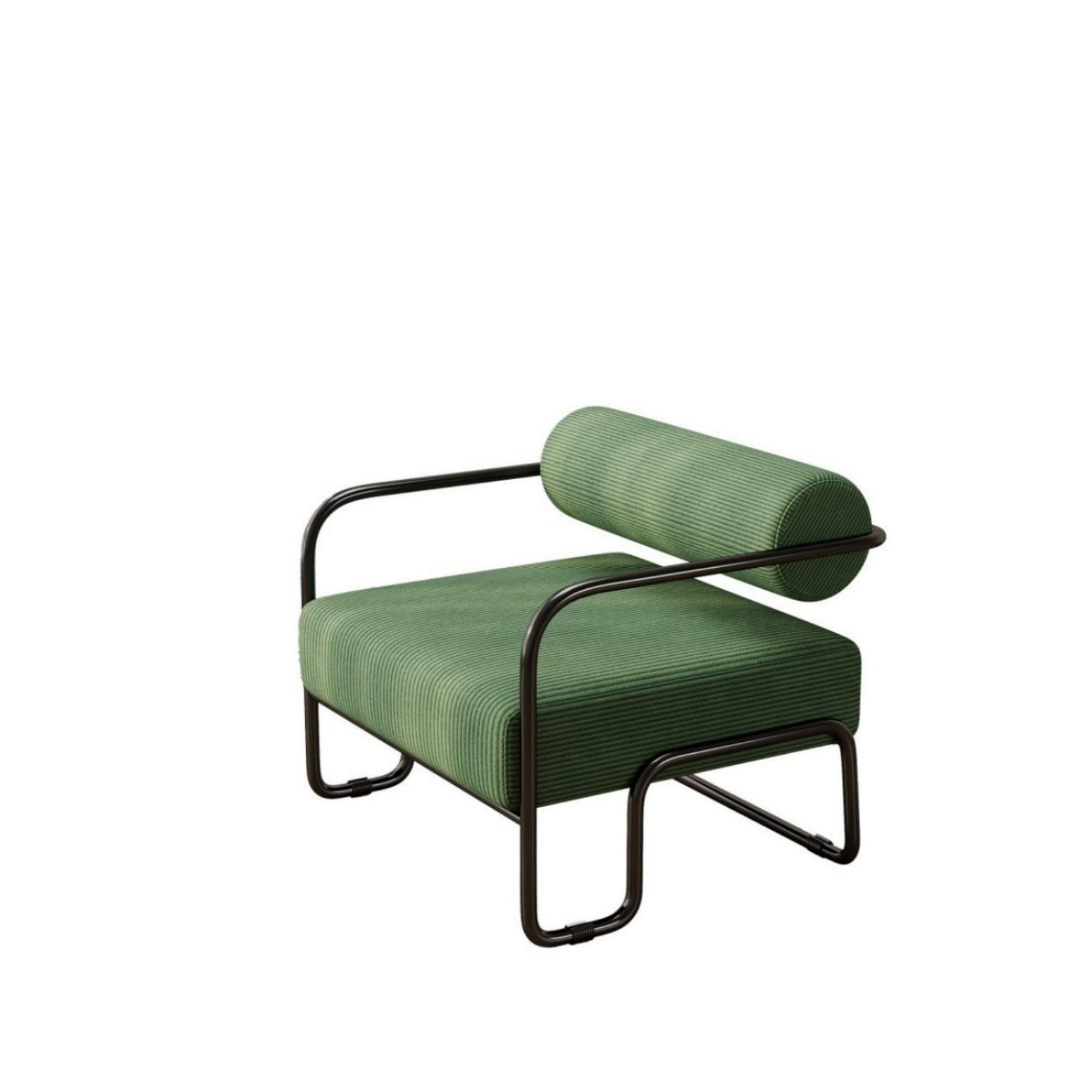 Living Room Iron Accent Chair, Corduroy Upholstered Lazy Leisure Chair with Curved Ergonomic Seat & Armrests, Sturdy Metal Frame Reading Chair for Balcony, Bedroom, Apartment, Dark Green