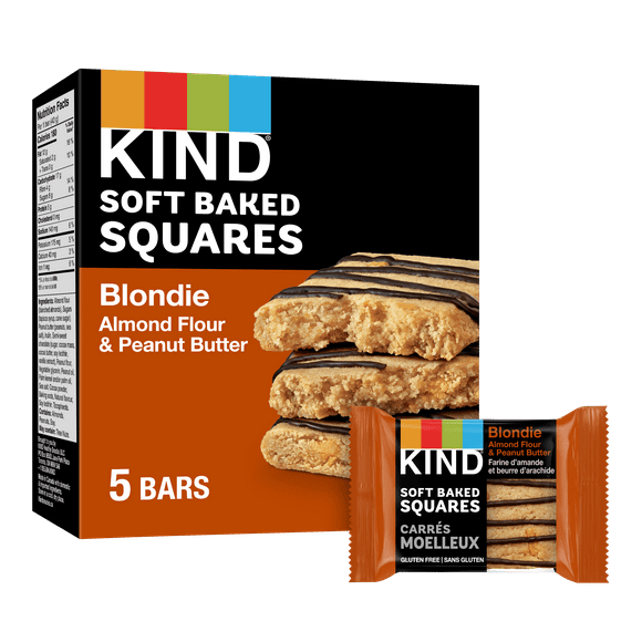 KIND Soft Baked Squares, Almond Flour Peanut Butter Blondie 40g, 5 Count Box, Soft Baked Squares Blondie