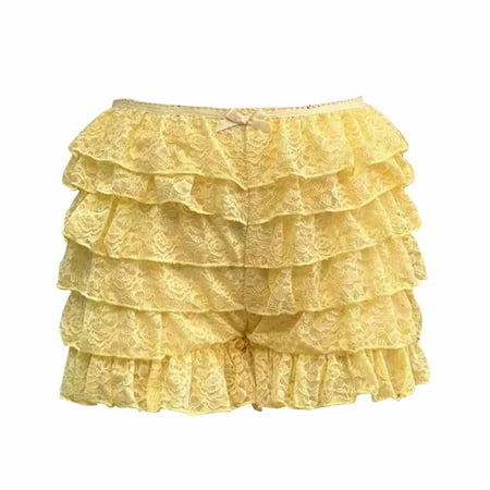 Kaemgyyd Women s Ruffle Shorts Trendy Lace Elastic Waist Bow Front Shorts Cute Layered Mini Boyshorts Going out Clothes