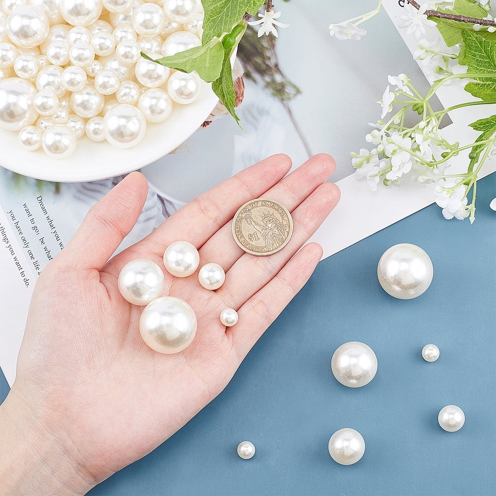 1box Resin Imitation Pearl Beads No Hole/Undrilled Round White 7.5~25mm 214pcs/box