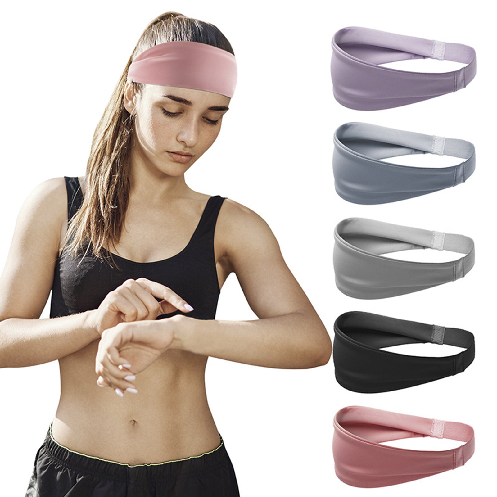 ETCBUYS Sports Fitness Headband Running Basketball Athletic Women’s Headband and Work-Out Head Wrap Sweatband For Yoga 5 Pack Black Girls Fashion