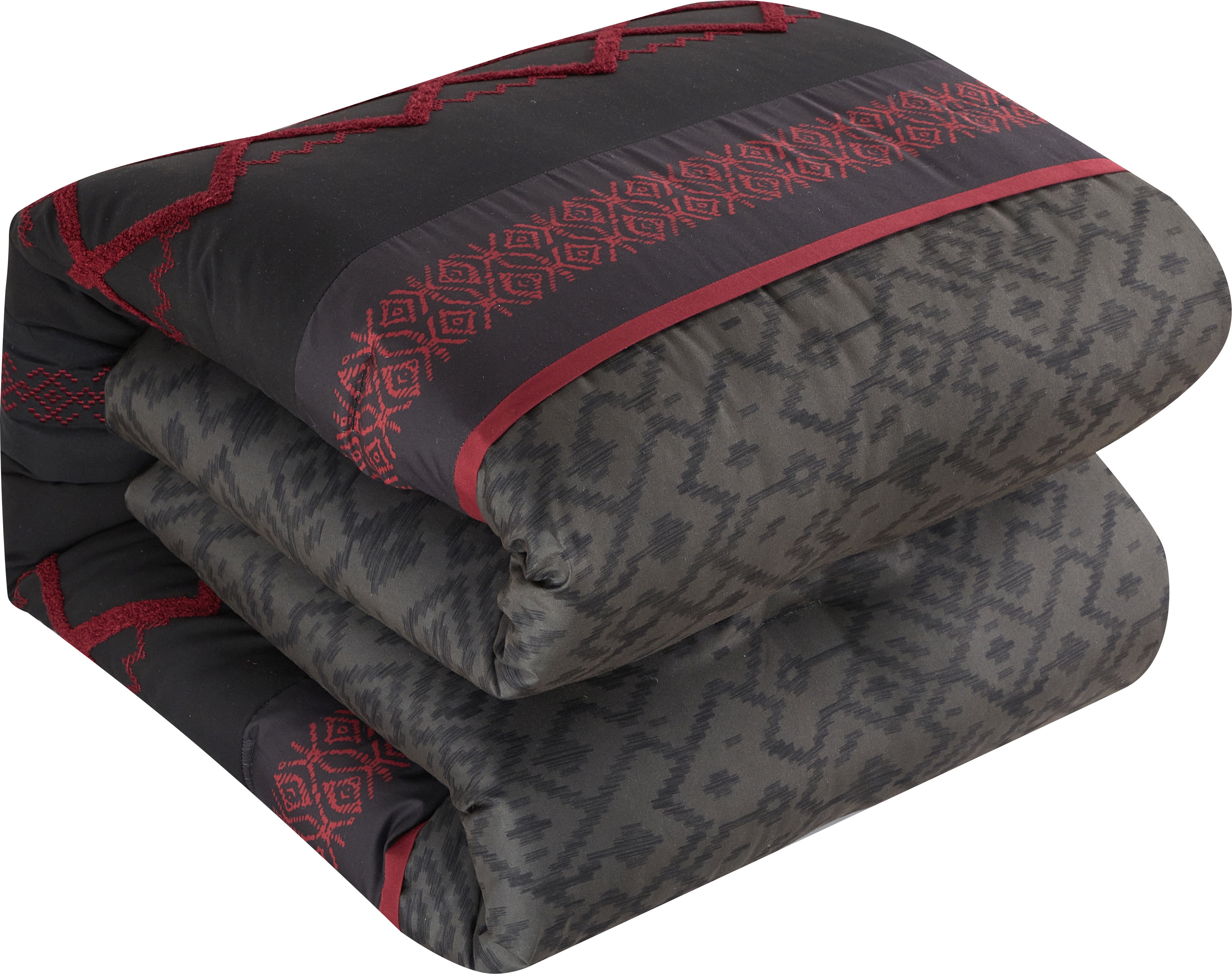 Nanshing Jamie 7 Piece Geometric Comforter Set, Black/Red, California King