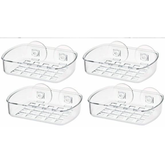 4 Clear Soap Dish Suction Cup Drain Holder Bar Saver Tray Bathroom Shower Rack