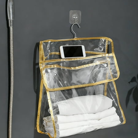 Eespoir Home Bathroom Waterproof Storage Bag Wall Hanging Underwear Storage for Shower Clothes Towel Hanging Bag Organization Solution Space Management(Gold)