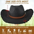 thumbnail image 3 of EINSKEY Straw Cowboy Hat with Fringe Shapeable Brim, Beach Cowgirl Hat with Chin Strap, Black, 3 of 6