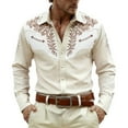 thumbnail image 3 of Mens Shirts Casual Carnival Western Cowboys Long Sleeve Top Festive Print Button Down Lapel Comfortable Shirt for Men Beige L, 3 of 5