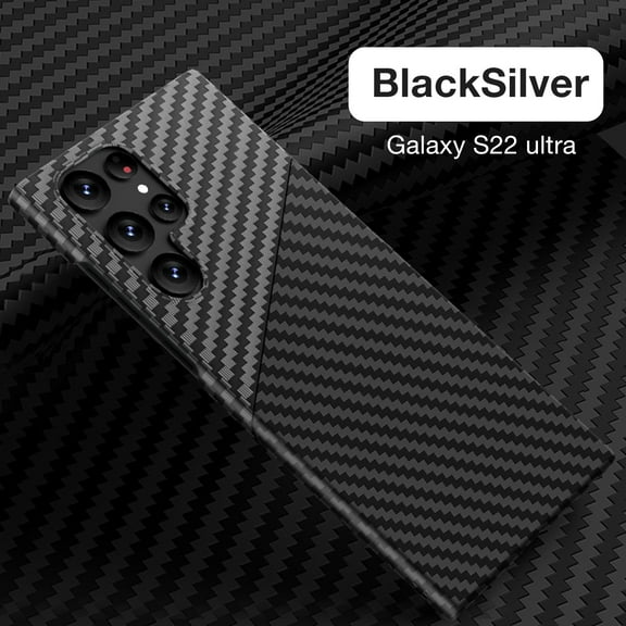SaniMore for Samsung Galaxy S22 Ultra 2022 Slim Case, Carbon Fiber Support Wireless Charging Shockproof Anti-drop Lens All-inclusive Heavy Duty Protective Anti-fingerprint Magnetic Case, Blacksilver