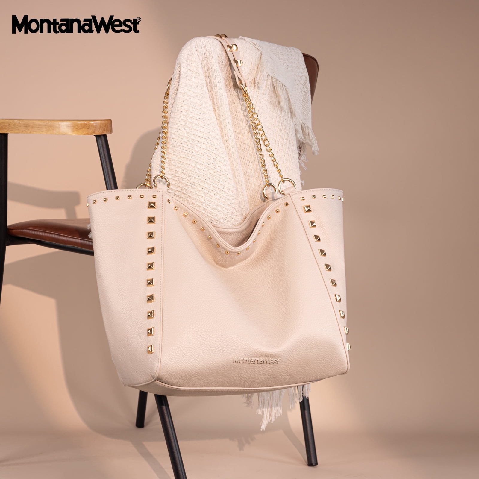 Montana West Large Tote Bag for Women Oversized Shoulder Purses with Chain Handbags, White