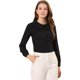 thumbnail image 1 of Blusa de cuello Peter Pan de manga larga con botones suizos para mujer Negro L, 1 of 6