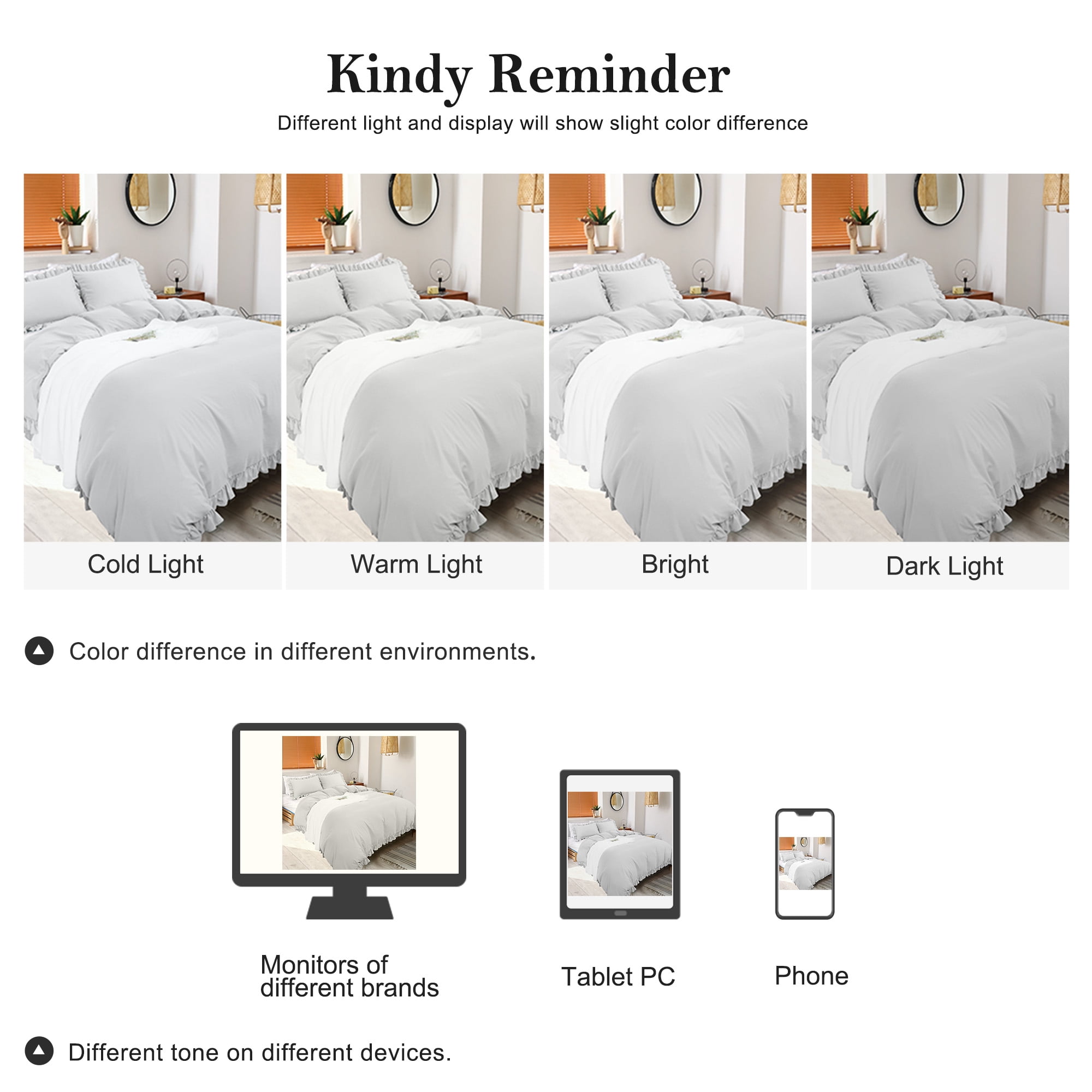 Unique Bargains 110GSM 3 Pieces Ruffle Brushed Duvet Cover Sets King Light Gray