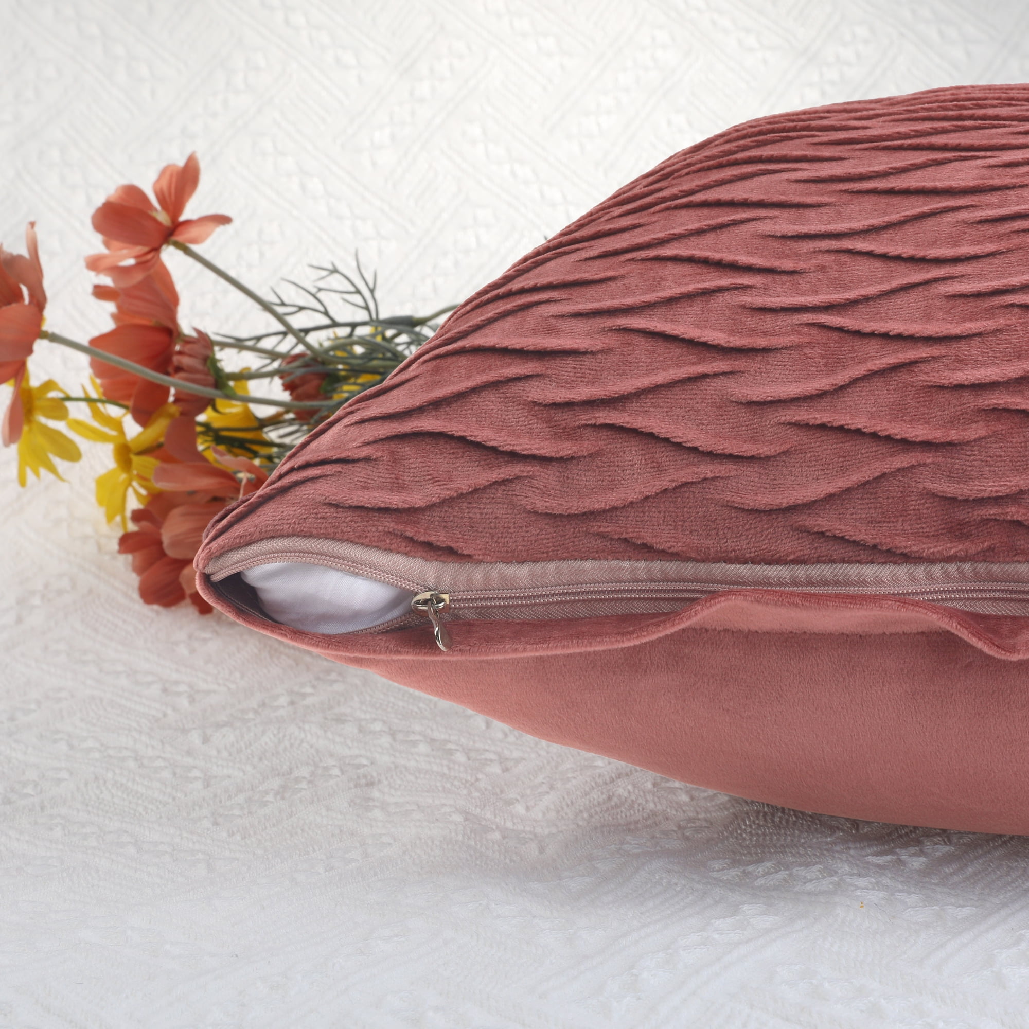 Unique Bargains 4 Solid Striped Square Decorative Throw Pillow Covers Textured Pillowcases Dark Pink 18" x 18"
