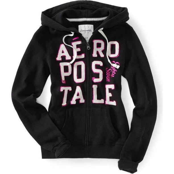 Sudadera con capucha y cremallera completa Aeropostale Aero Stacked 87 para mujer negro grande