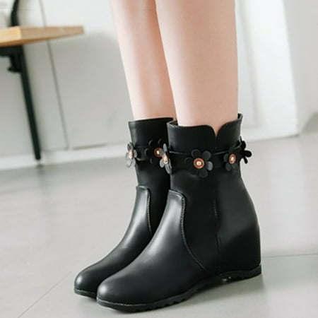 

Christmas Ladies Solid Color Leather Surface Flower Decorated Zipper High Fashion Short Boots