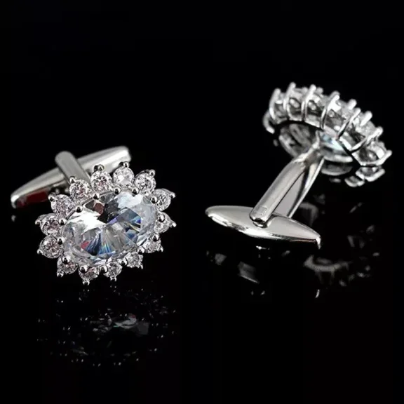 Classic Cufflinks Men's Gold Plated 14k White 3 Ct Round Cut Moissanite