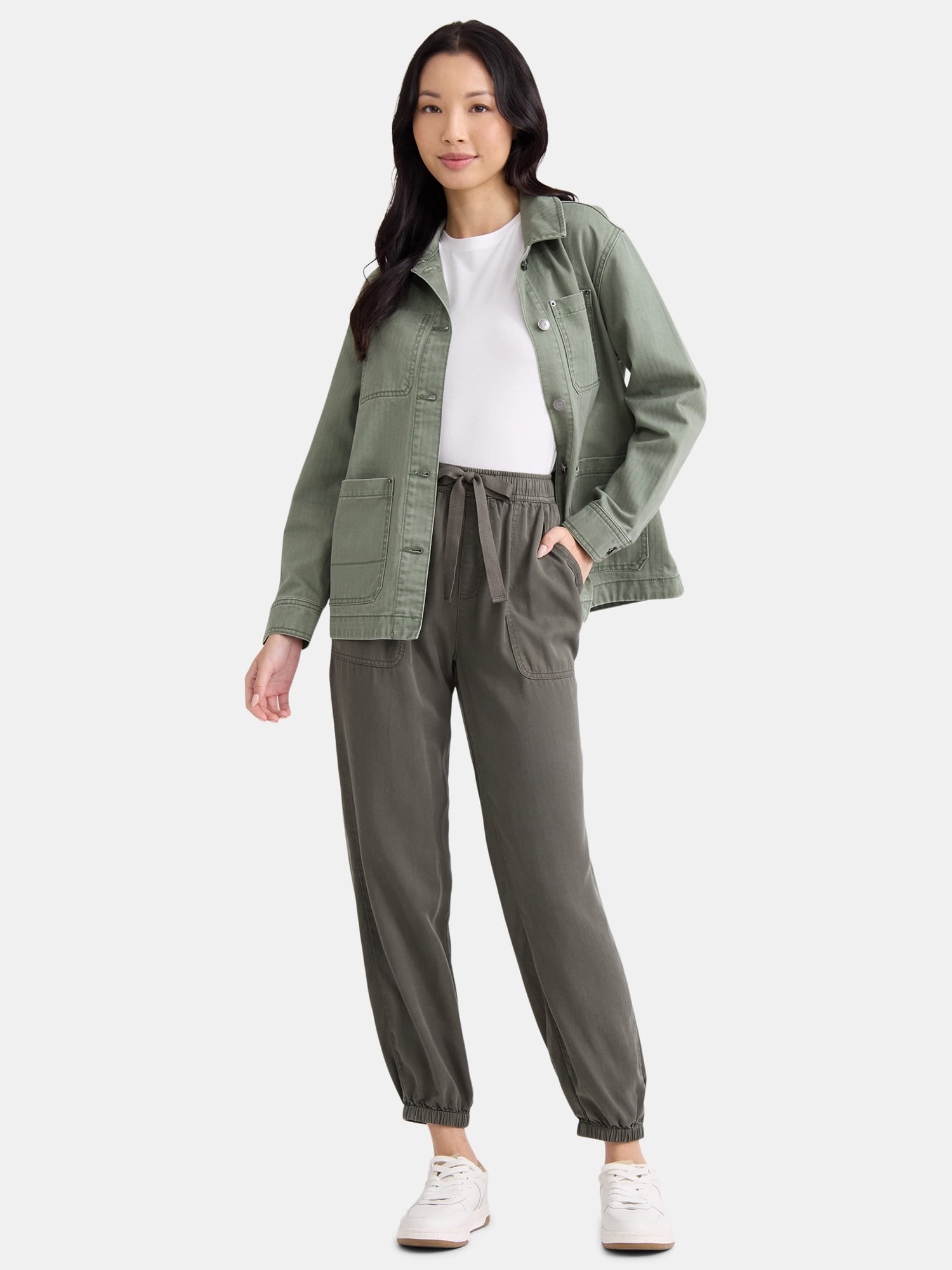Time and Tru Women's High Rise Parachute Jogger Pants, 28" Inseam, Sizes XS-XXXL