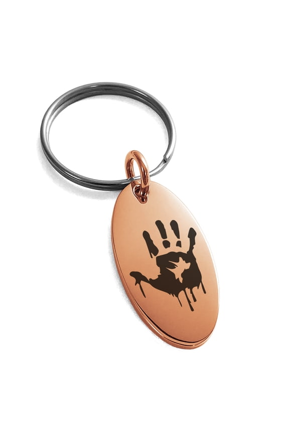 Stainless Steel Biohazard Zombie Hand Mark Engraved Small Oval Charm Keychain Keyring