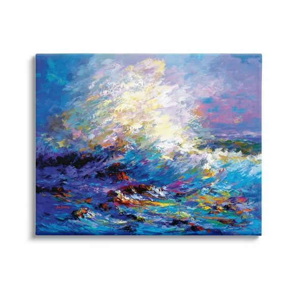 Stupell Industries Abstract Colorful Ocean Waves Landscape Painting Gallery Wrapped Canvas Art Print Wall Art, 20 x 16