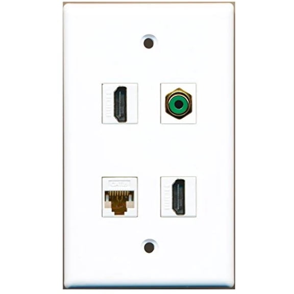 RiteAV - 2 Port HDMI 1 Port RCA Green 1 Port Cat6 Ethernet White Wall Plate