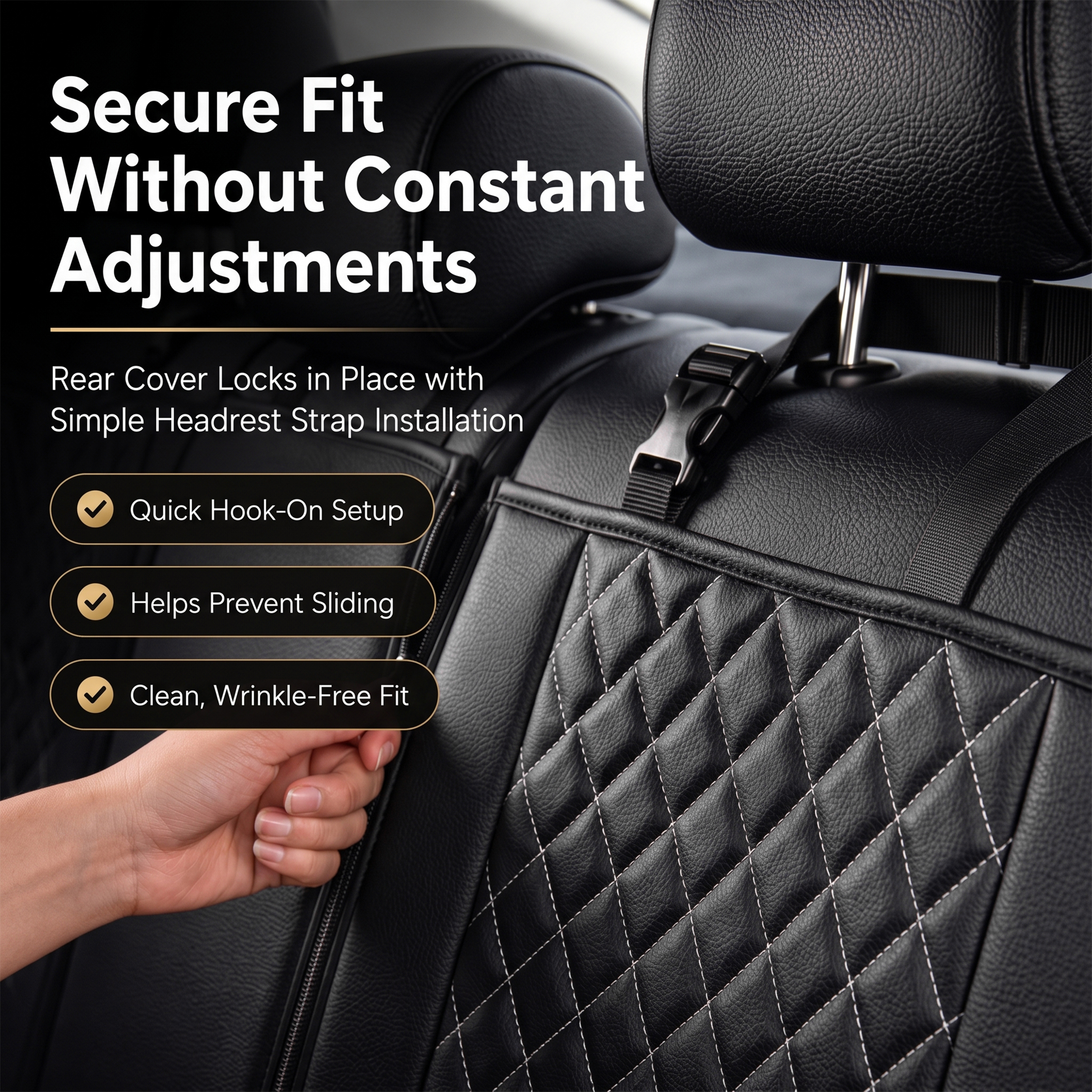 FLORAY Waterproof PU Leather Full Set Car Seat Covers, Black, Airbag Compatible photo 7