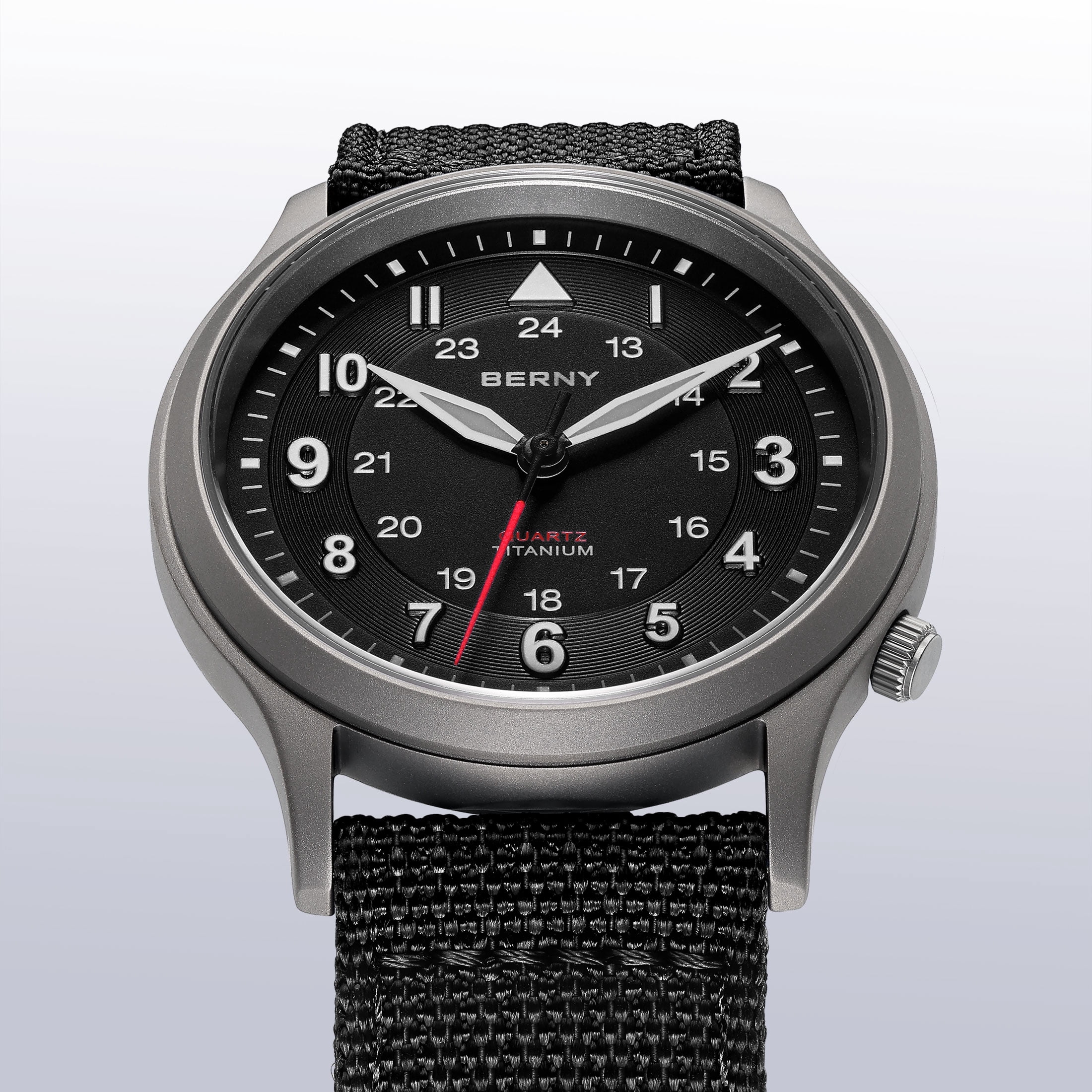 BERNY Titanium Watches for Men, Japanese Quartz Movement Men's Field Watch, 5ATM Waterproof Military Wristwatch for Men, Analog Sport Watches, Black