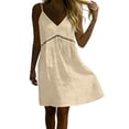 thumbnail image 2 of Afuyipoi Womens 100% Cotton V-Neck Spaghetti Strap Dress, Deep V-Neck Lace Waist A-Line Midi Dress, Soft Breathable Loose Casual Summer Beach Dress For Women Beige Size XL, 2 of 9