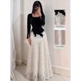 thumbnail image 5 of Multicolor Womens Elegant Black and White Lace Maxi Dress with Square, 5 of 10