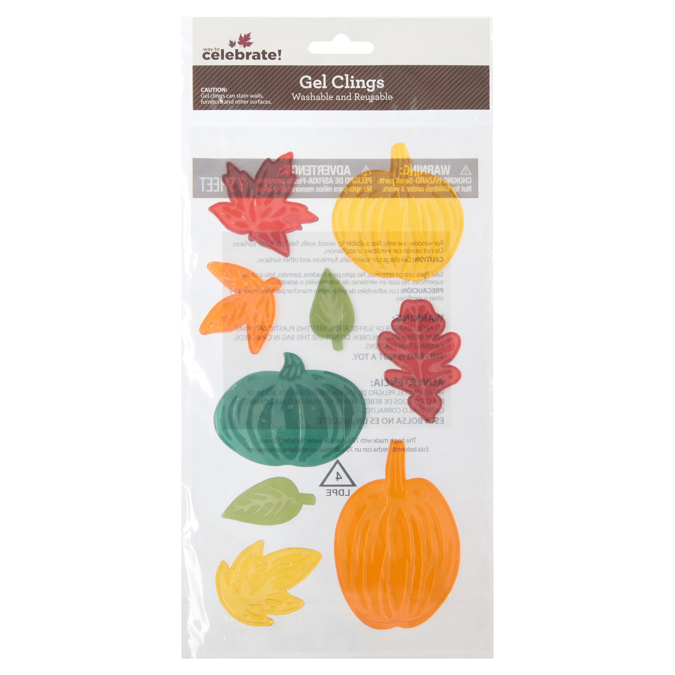 Pumpkins and Leaves Gel Clings, Multicolor, 5.5" x 12.1", Fall by Way To Celebrate