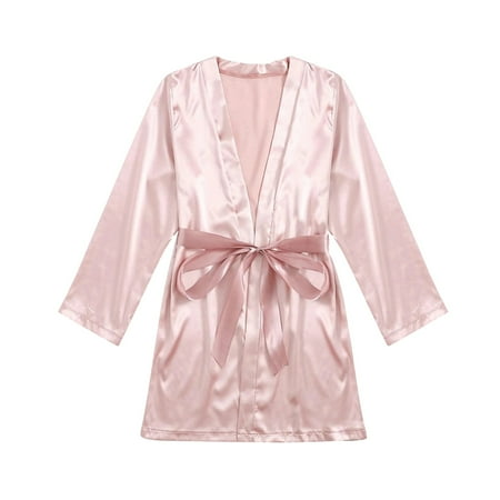 Mrat Nightgowns for Women Robes Satin Silk Pajamas Plus Size Nightgowns for Women Plush Robe Ladies Bathrobe Nightdress Lingerie Robes Sleepwear Pink_M L