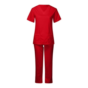 JGNGSHN Scrubs Suit Set for Women Medical Uniform Scrubs Set Classical V-Neck Top and Soft Stretch Straight Leg Pants