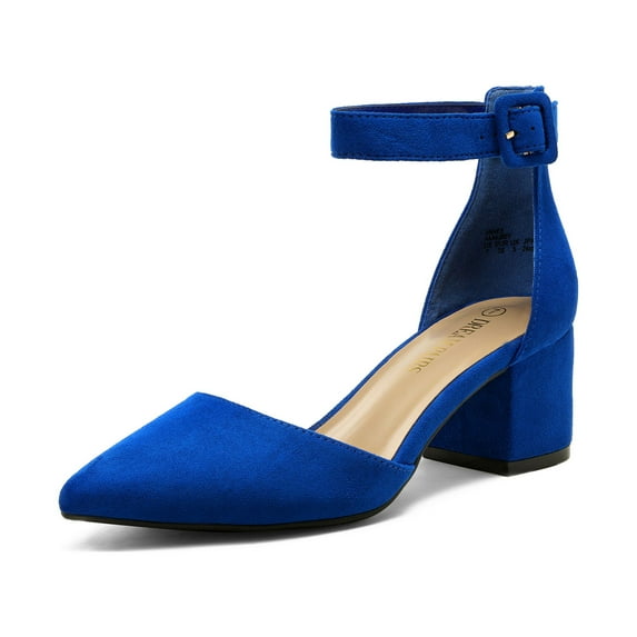 Dream Pairs Women Fashion Pump Shoes Ankle Strap Pointed Toe Low Chunky Dress Shoes ANNEE