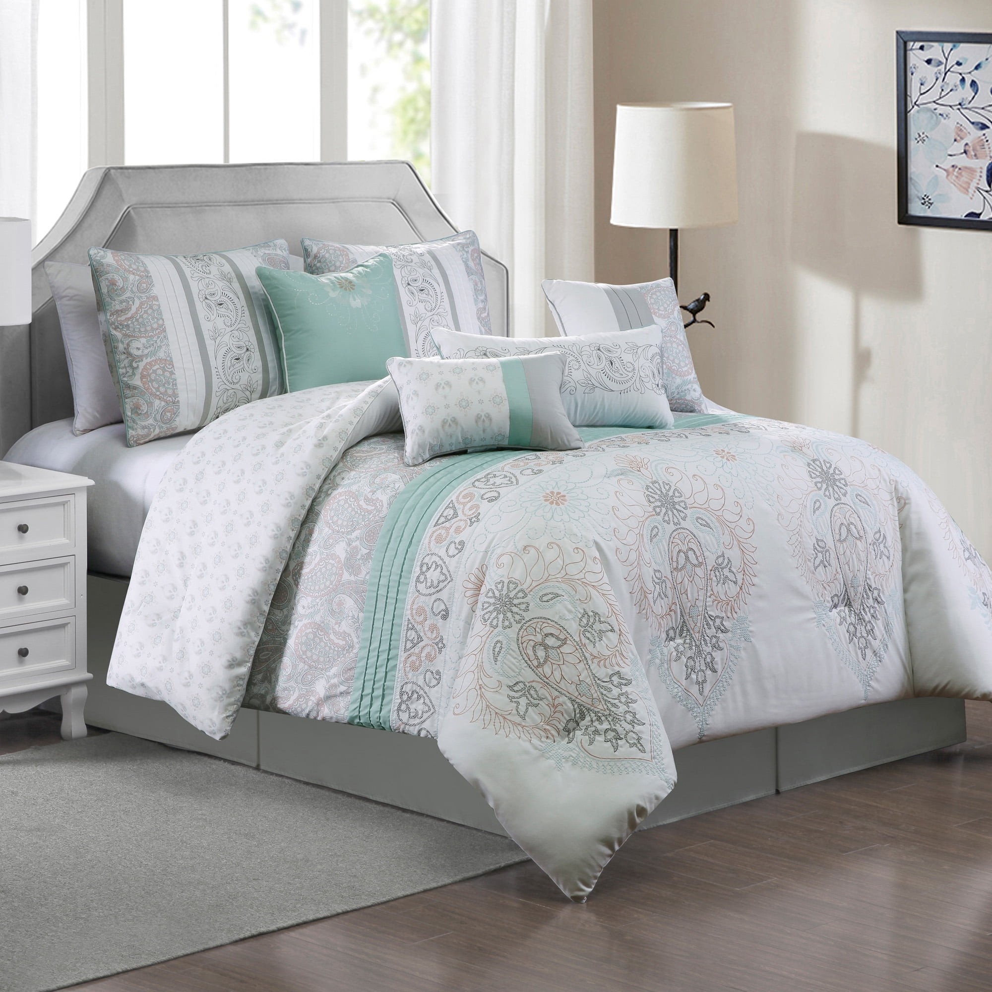 Irish embroidery 8 piece comforter set