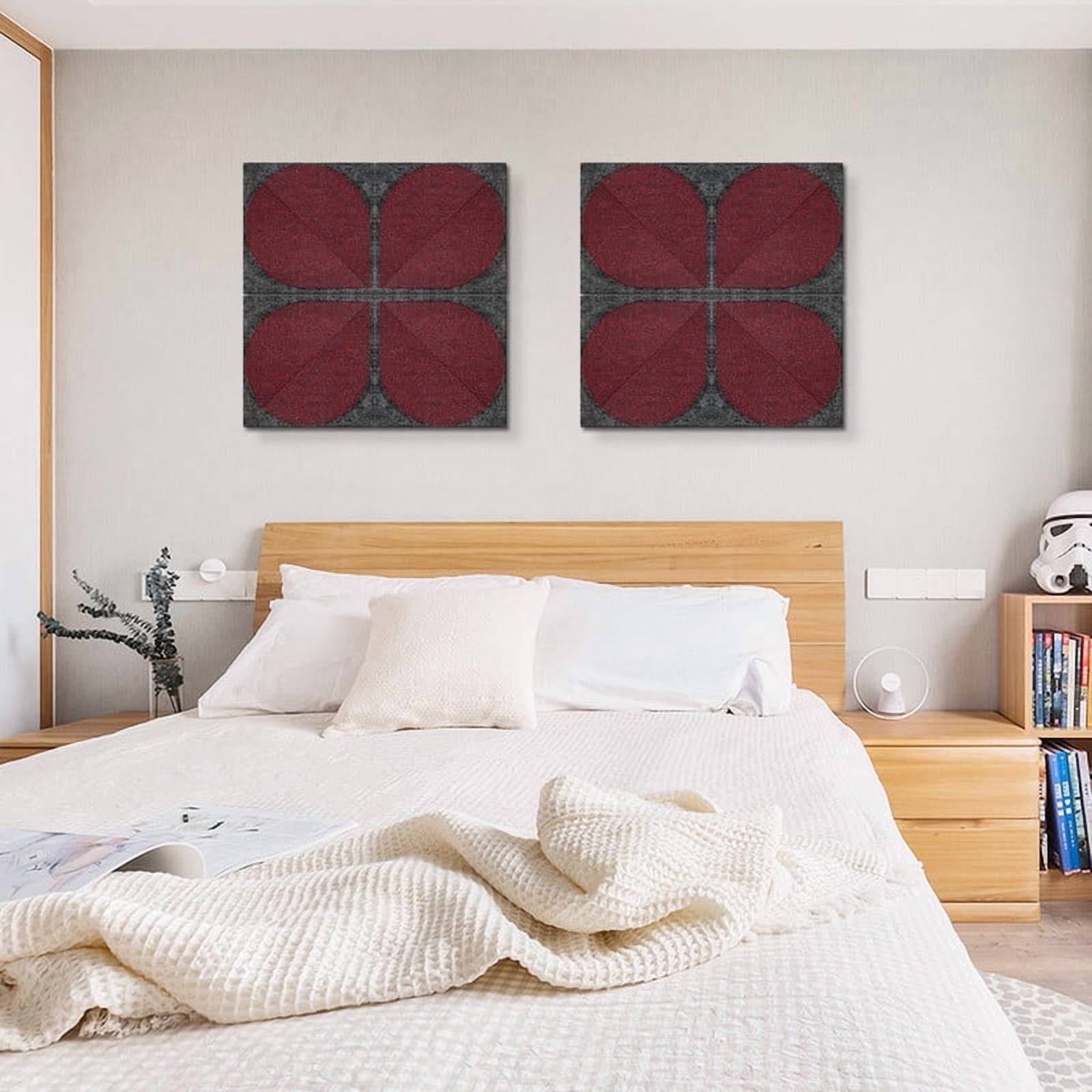 DOLLAR BOSS 8 Pcs Felt Cork Board Tiles, Felt Pin Board Notice Boards, Self Adhesive DIY Bulletin Board Four Leaf Clover Design Pin Board Wall Decor Stickers Memos Photos Display, Dark Red