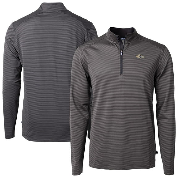 Men's Cutter & Buck Black Baltimore Ravens Virtue Eco Pique Micro Stripe Quarter-Zip Jacket
