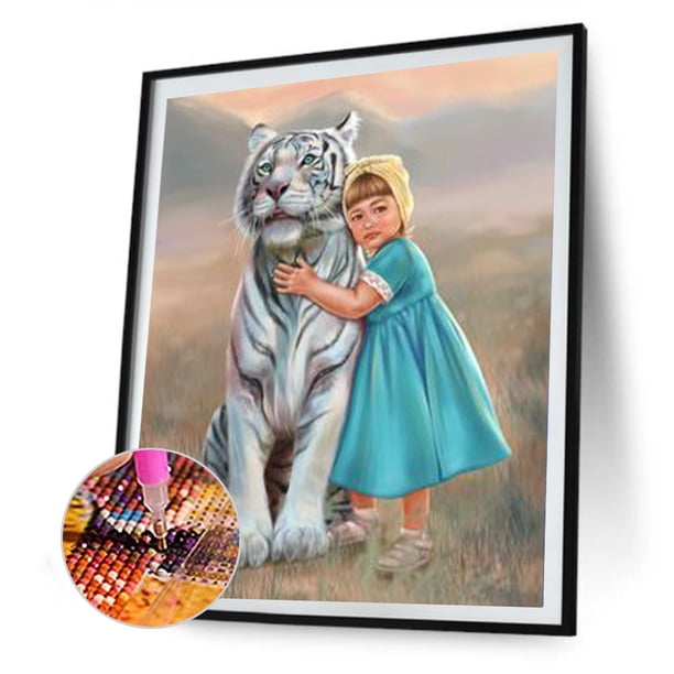 Cuadros Decorativos 5D Diamond Painting Girl Hugging Animal Full Round Drill Home Decor (X192) Likrtyny embutido en tela
