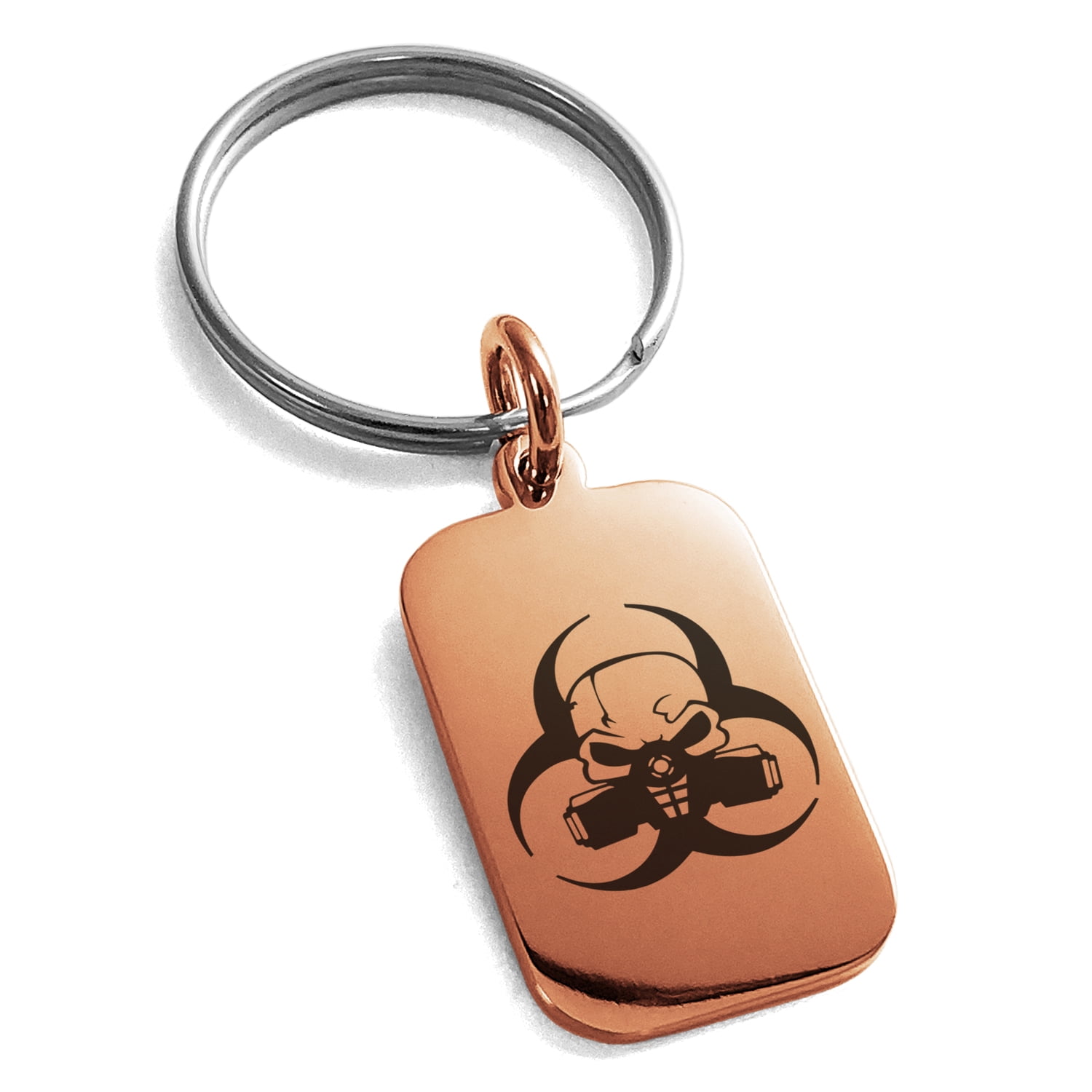 Stainless Steel Biohazard Skull Engraved Small Rectangle Dog Tag Charm ...