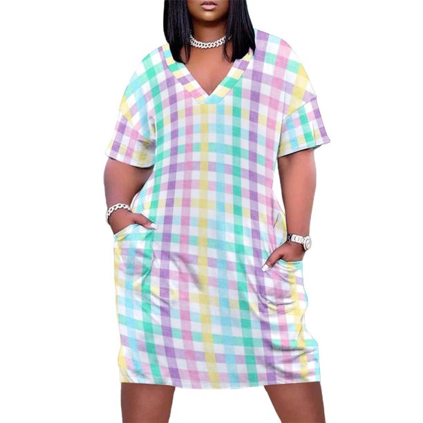 Vestido largo a cuadros de Pascua para mujer ropa de graduación bolsillo suelto Pastel primavera verano
