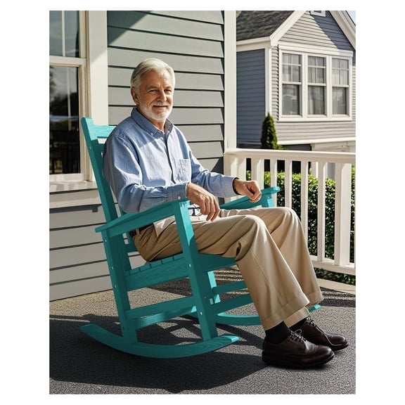 HDPE Outdoor Rocking Chair for Adults Oversized Patio Rocker with Curved Backrest 350lbs Capacity Weather Resistant Resin Adirondack Style Lounge Chair for Backyard Porch
