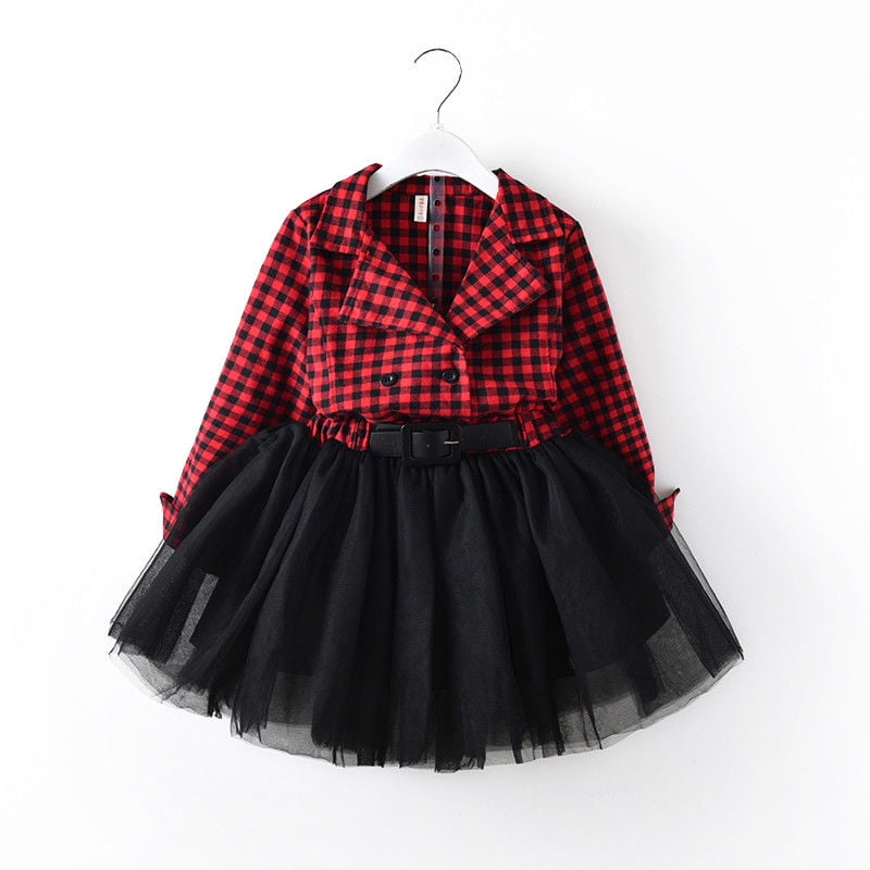 Christmas Toddler Baby Girl Princess Party Dress Red Plaid Tutu Dresses+Scarf US