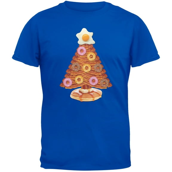 Breakfast Bacon And Eggs Christmas Tree Blue Adult T-Shirt - Large
