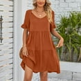 thumbnail image 3 of yillto Womens Dress Ruffle Short Sleeve Tiered Flowy Pleated Loose Mini Dress Casual Short Tshirt Dresses, 3 of 5