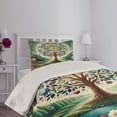 thumbnail image 2 of Ambesonne Springtime Quilted Coverlet 2 Pcs, Circular Tree Flourish, Twin Size, Green Blue and Pink, 2 of 4