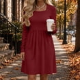 thumbnail image 6 of Tumotour Plus Size Fall Dress for Women's Solid Color Square Neckline High Waisted A-Line Mini Dress knitted Long Sleeve Slim T-Shirt Dress, 6 of 10
