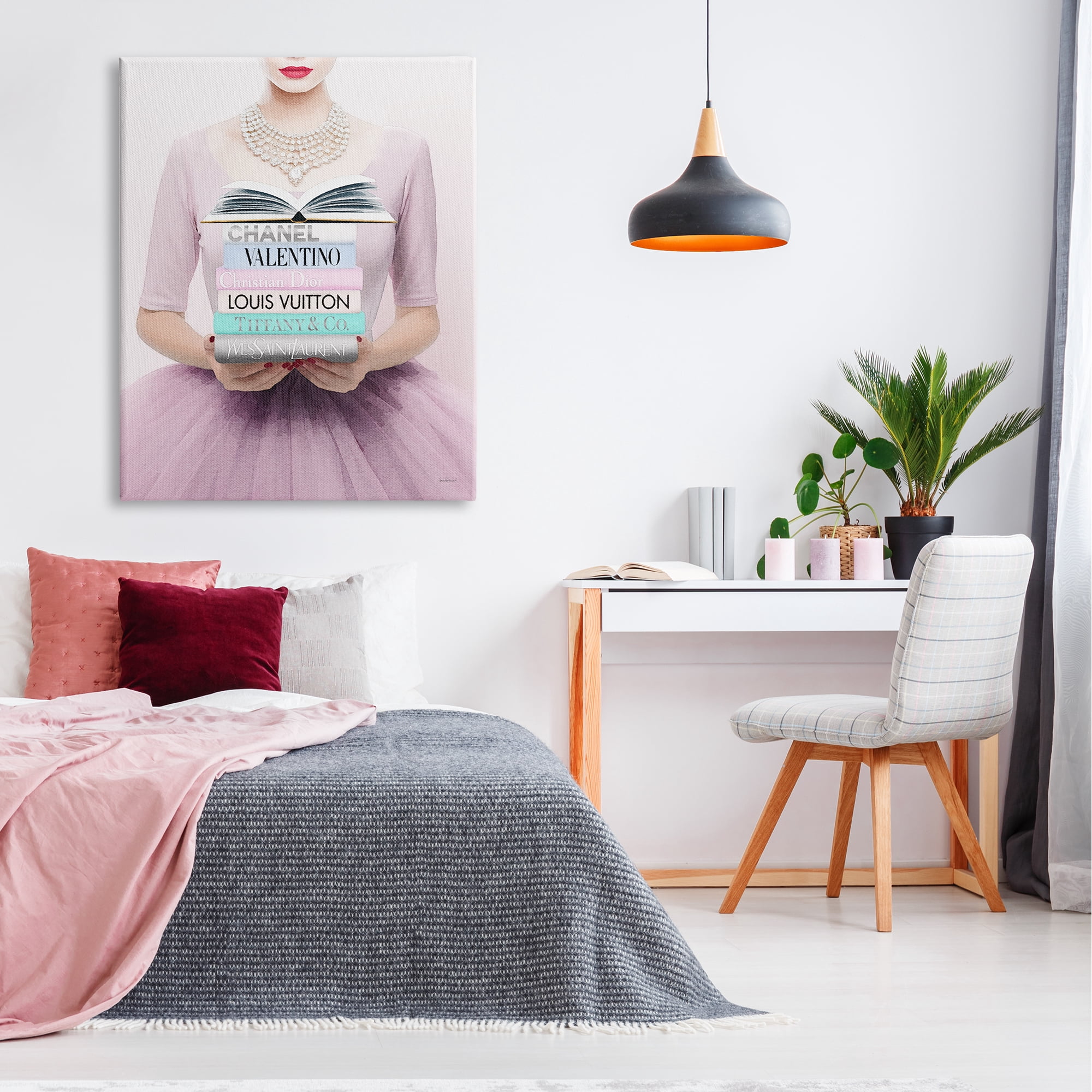 Stupell Industries Fashionista with Books Beauty & Fashion Painting Gallery Wrapped Canvas Art Print Wall Art, 36 x 48