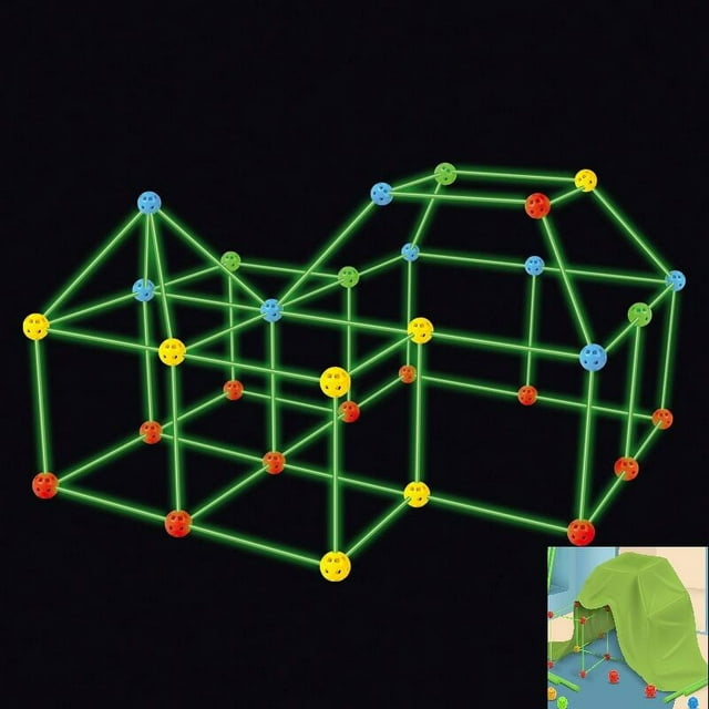 174 piezas más un kit de construcción de carpa para niños que brillan en la oscuridad, juguetes de construcción de fuertes aéreos (el color de la bola es aleatorio)