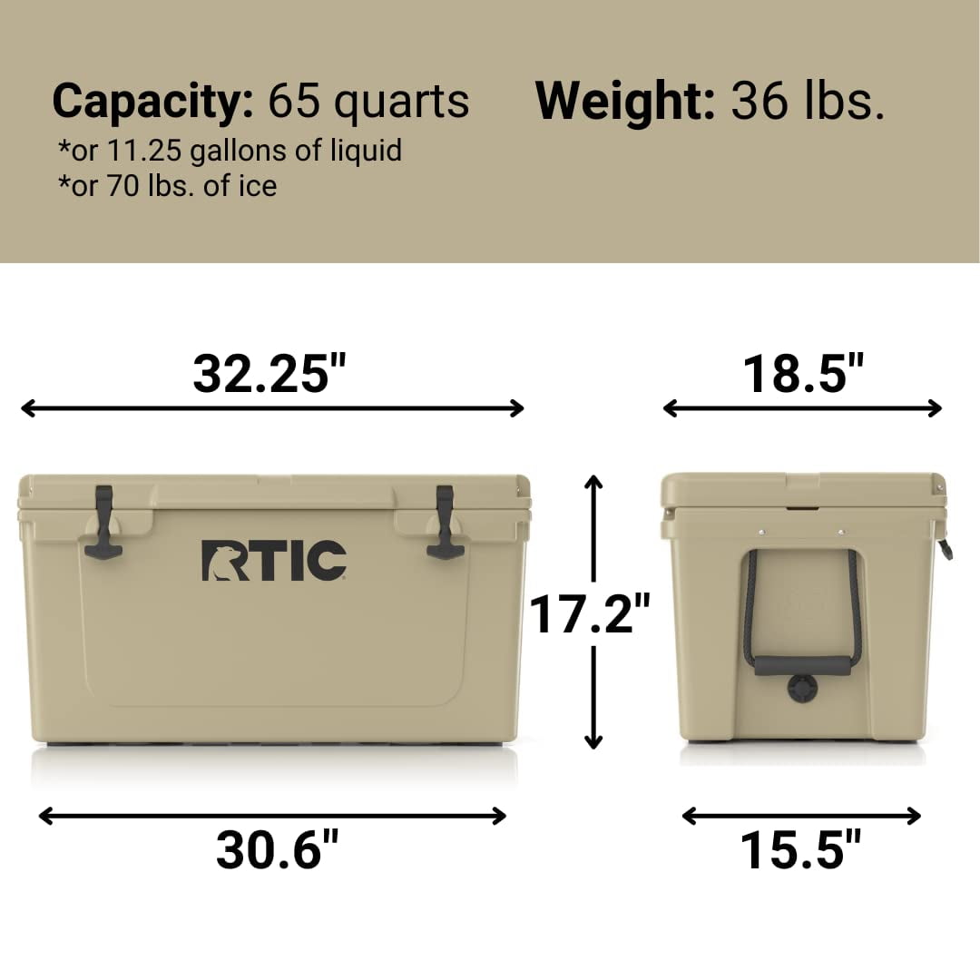 RTIC 65 QT Ultra-Tough Rotomolded Hard-Sided Ice Chest Cooler, White, Fits 84 Cans