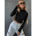 thumbnail image 3 of Women Long Sleeve Crop Tops Mock Turtle-Neck Tops Zip Up Crop Top for Women Fitted Cropped Shirts Trendy, 3 of 6