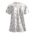 thumbnail image 3 of felwors Scrub Tops Women Short Sleeve V-Neck Holiday Printed Medical Nurse Uniforms Scrub Tops Shirt with Pockets (Pink, XXL), 3 of 4