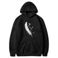 thumbnail image 3 of Women's Feather Printed Hoodies Oversized Long Sleeve Drawstring Hooded Sweatshirts Casual Fashion Sweater Tops with Pockets (L, Black), 3 of 4